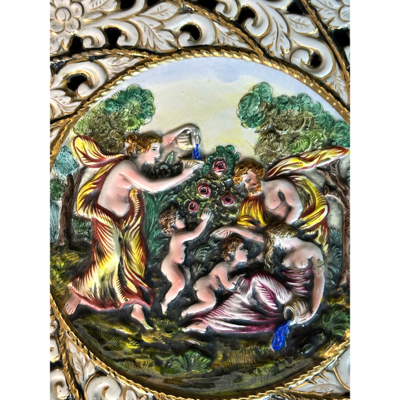 Capodimonte Hand Painted Raised Relief Gilded Signed Numbered Plate 13.5" Italy - Picture 7 of 12